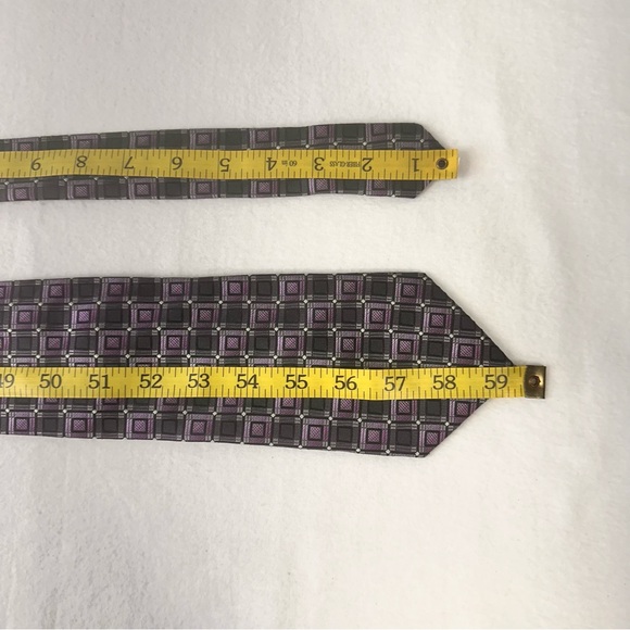 Pronto Uomo Silk Tie Men's Grey Purple Designer Necktie Office Geometric Carrier - Picture 10 of 10